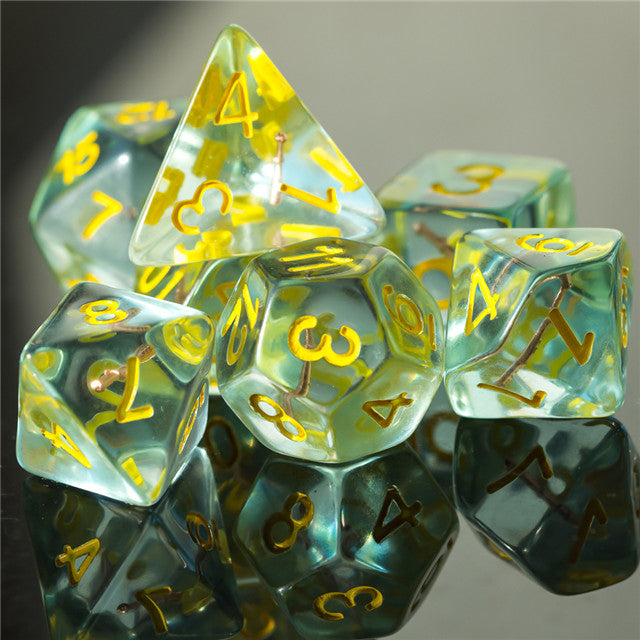 Cleric (Mace) Clear/yellow Dice w/ Golden Mace 7-Dice Set Rpg
