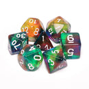 Colorful Wind 7-Dice Set Green/Mix w/White Numbers Stained Glass Dnd Dice Set