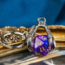 Claw Blended Purple D20 Keychain Featuring Silver Metal Dragon Claw + d20