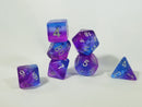 Purple & Blue Translucent Glitter Aurora Poly Dice Set (7) New Silver Numbers RPG DnD