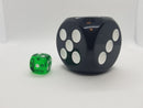 Opaque Black 50mm d6 with White Pips Jumbo Pipped Dice