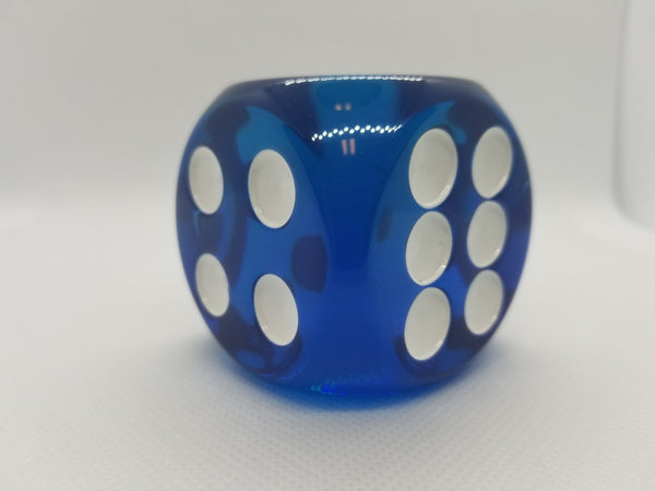 Clear Blue 50mm d6 with White Pips Jumbo Pipped Dice