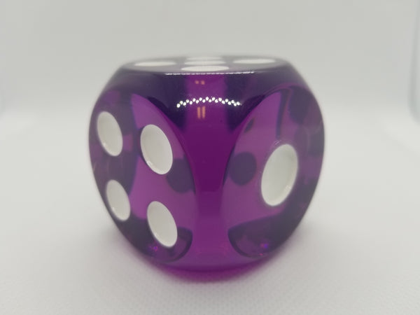 Clear Purple 50mm d6 with White Pips Jumbo Pipped Dice
