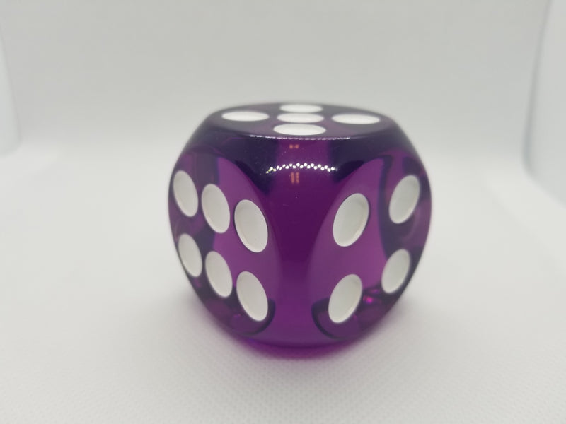 Clear Purple 50mm d6 with White Pips Jumbo Pipped Dice