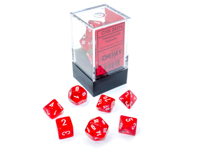 Translucent Mini-Polyhedral Red/white 7-Die Set (Mini Poly Release 1)