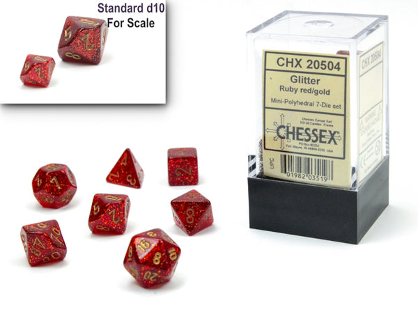 Glitter Mini-Polyhedral Ruby Red/gold 7-Die Set (Mini Poly Release 1)