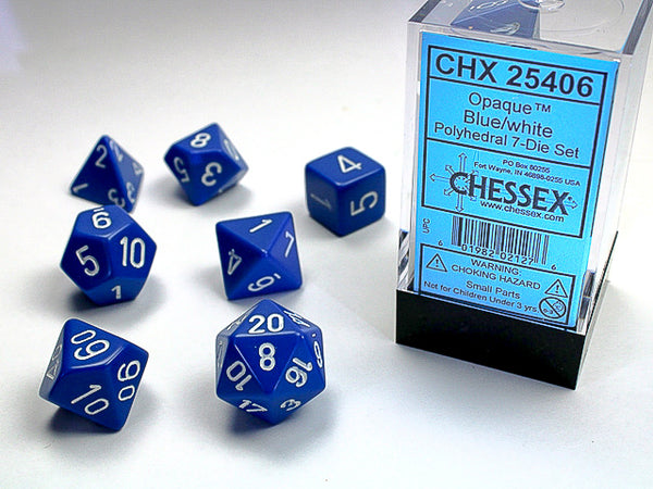 Opaque Polyhedral Blue/white 7-Die Set Dnd Dice Set