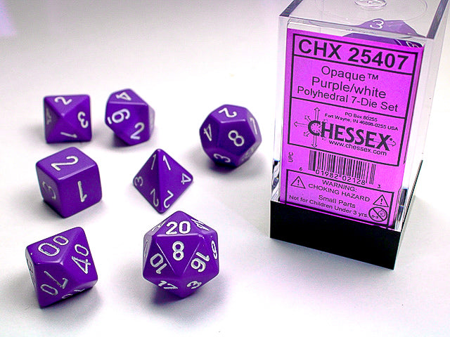 Opaque Polyhedral Purple/white 7-Die Set Dnd Dice Set