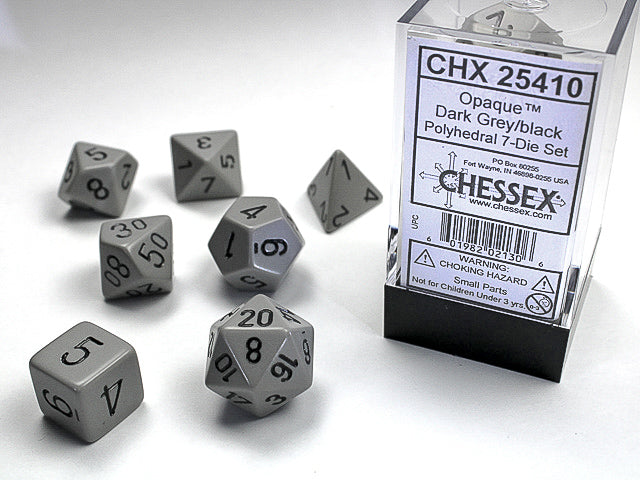 Opaque Polyhedral Dark Grey/black 7-Die Set Dnd Dice Set