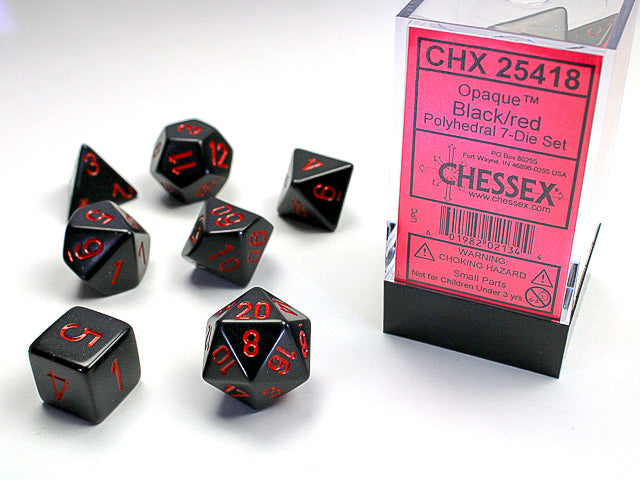 Opaque Polyhedral Black/red 7-Die Set Dnd Dice Set