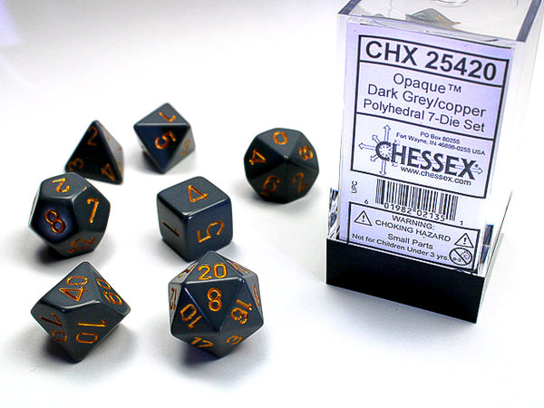 Opaque Polyhedral Dark Grey/copper 7-Die Set Dnd Dice Set