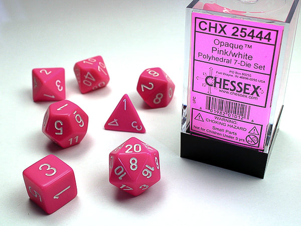 Opaque Polyhedral Pink/white 7-Die Set Dnd Dice Set