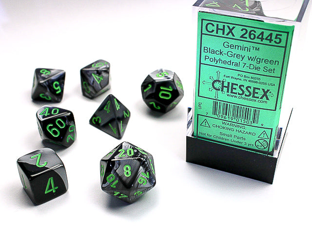 Gemini® Mini-Polyhedral Black-Grey/green 7-Die Set (Mini Poly Release 2)