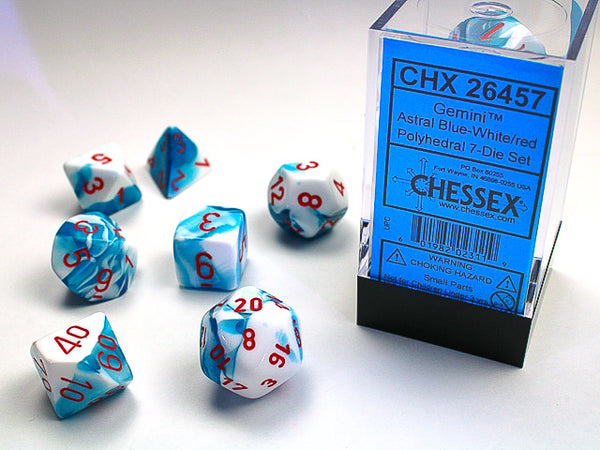 Gemini® Polyhedral Astral Blue-White/red 7-Die Set RPG DND