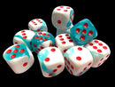 Limited Edition Gemini® 16mm d6 Teal-White/red Dice Block™ (12 dice)