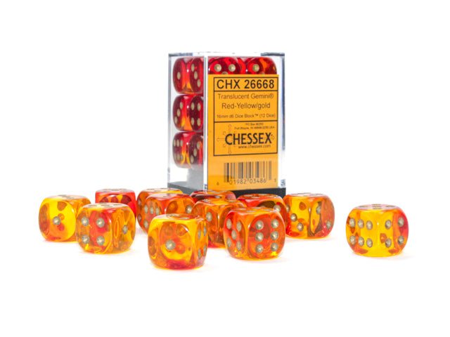 Gemini® Polyhedral Translucent Red-Yellow/gold 7-Die Set /16mm/12mm