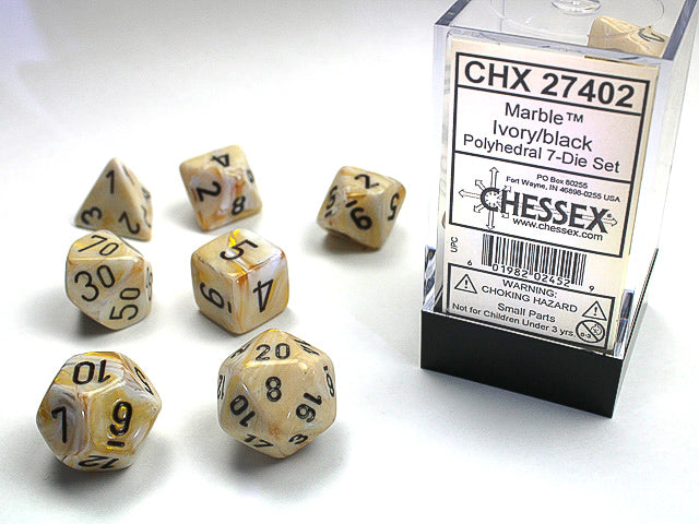 Marble Polyhedral Ivory/black 7-Die Set RPG DND