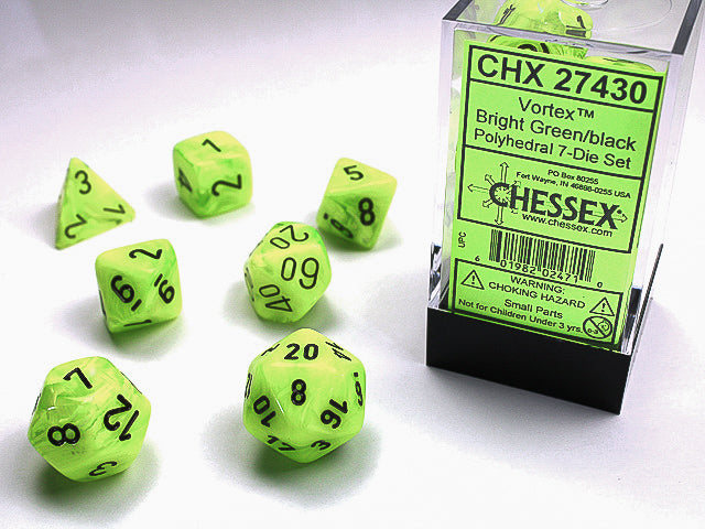 Vortex® Polyhedral Bright Green/black 7-Die Set RPG DND