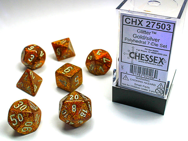 Glitter Polyhedral Gold/silver 7-Die Set RPG DND
