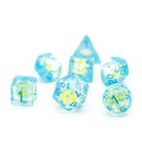 Sunflower Blue (Resin Flower) Dice 7-Dice Set Resin Dungeons and Dragons Dice
