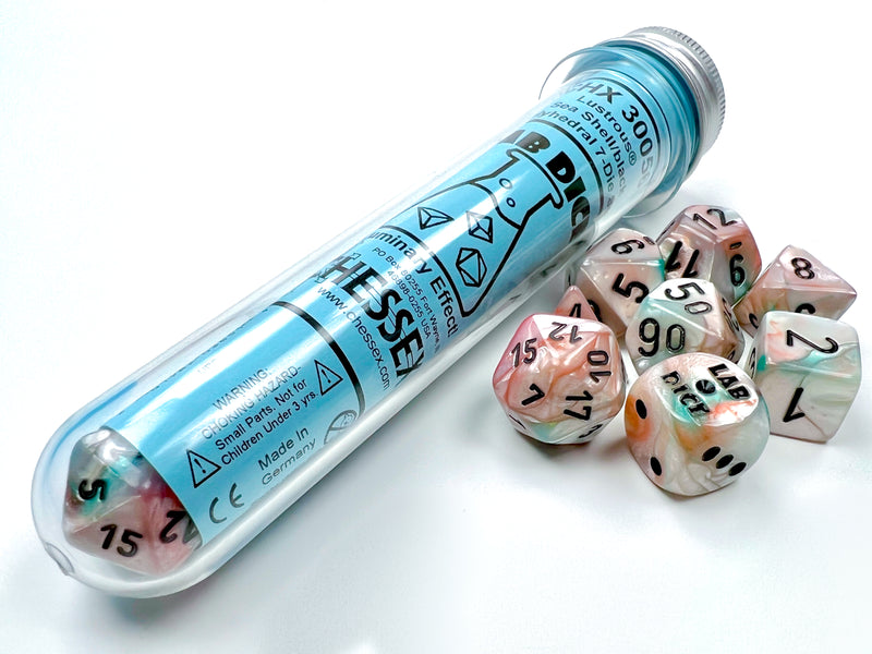 Lustrous® Polyhedral Sea Shell/black Luminary™ 7-Die Set (with bonus d