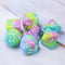 Childhood Pink/Blue/Green/Yellow Blend with White Numbering 7-Dice Set RPG