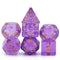 Purple Glitter Party Glitter Dice (Gold font) 7-Dice Set RPG DND