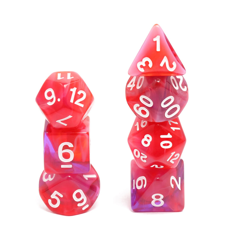 Red Clouds 7-Dice Set Pink/White w/White Numbers Dnd Dice Set