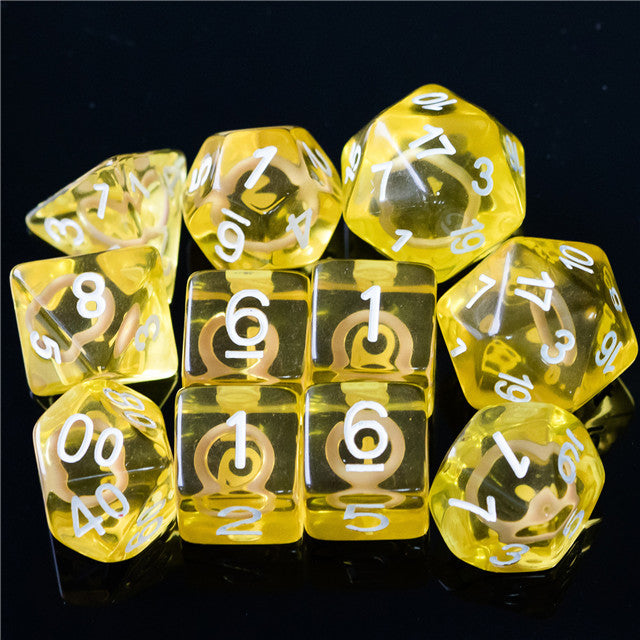 Yellow Circle / Gold Hedgehog Ring Dice 11-Dice Set RPG