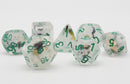 Brave Heart Dice Clear Dice w/ Flowers Foil  Green 7-Dice Set Rpg