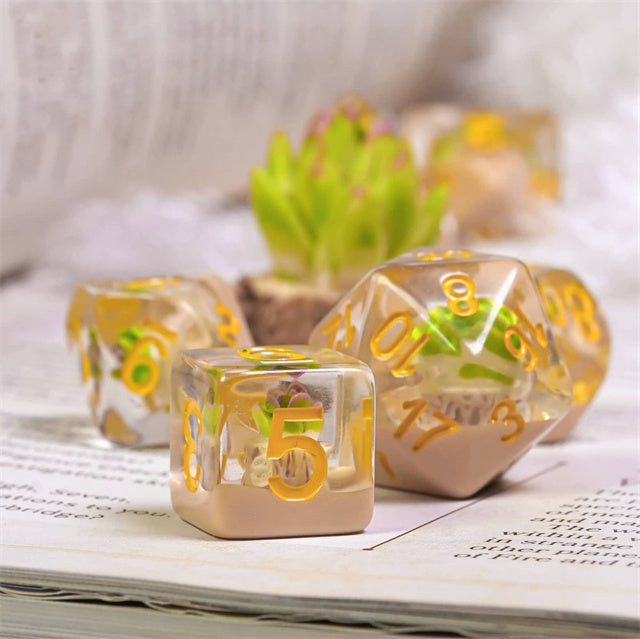 Potted Succulent 7-Dice Set w/Yellow Numbers Dnd Dice Set