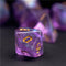 Purple Glitter Party Glitter Dice (Gold font) 7-Dice Set RPG DND