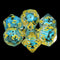 Turquoise Treasure Skull Dice Blue/Yellow Halloween Resin 7-Dice
