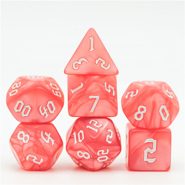 Red Macaron 7-Dice Blend Set w/White Numbers
