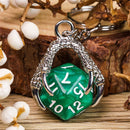 Claw Green D20 Keychain Featuring Silver Metal Dragon Claw + d20