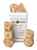 Marble Latte with Metallic Gold Numbers 7-Dice Set RPG DND Dice