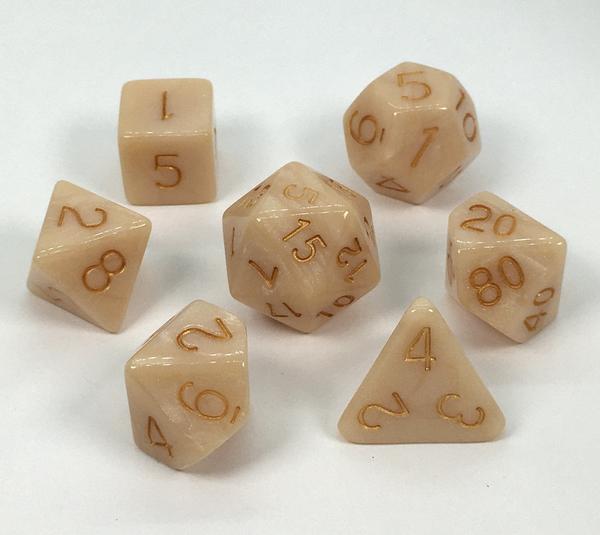 Marble Latte with Metallic Gold Numbers 7-Dice Set RPG DND Dice
