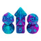 Teal Purple Blend 7-Dice Mini-Dice RPG Set w/Blue Numbers Miniature Dice