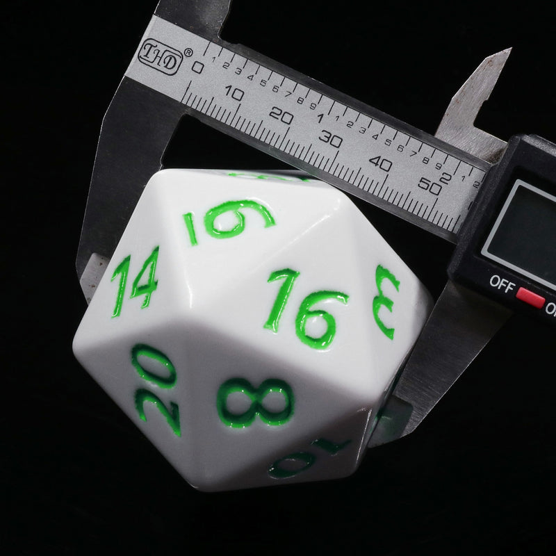 55mm Titan d20 (White with Green) Huge d20 for DND RPG