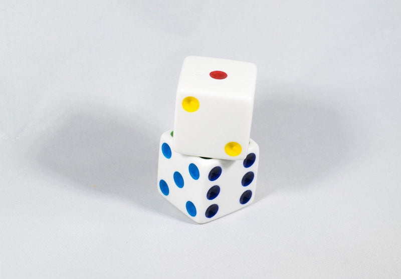 Set of 6 D6 25mm Large Opaque Jumbo Dice - White with Multicolor Pip by Koplow  Games