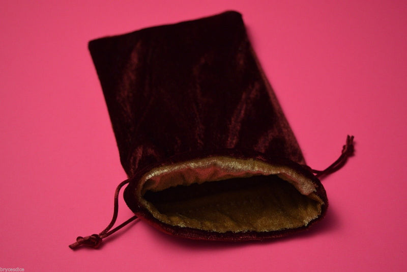 Large Maroon Velvet Gift Bag Game Dice Bag w/ GOLD Velvet Lining Counter Pouch
