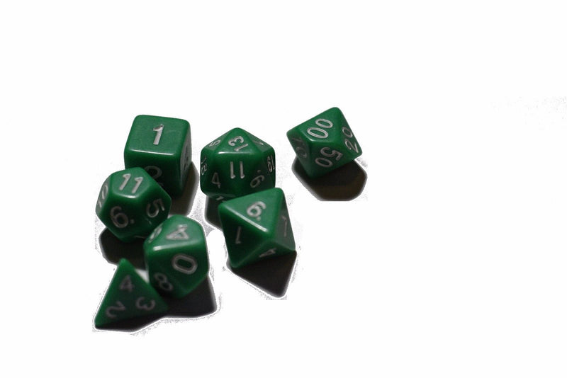 Green Opaque 7 Die Set Polyhedral Dice by BrycesDice RPG Magic D&D Unique Dragon