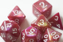 NEW Yellow and Rose Red Swirl Poly Dice Set (7) New RPG DnD w/ White Numbers