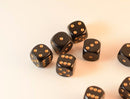 Opaque 16mm D6 RPG Chessex Dice (10 Dice) Solid Black with Gold Pips Bunco