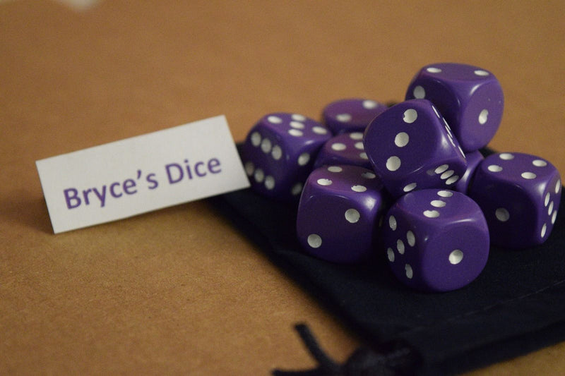 Opaque 16mm D6 RPG Chessex Dice (10 Dice) - Purple - Opaque Purple w/ White Pips