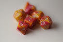 New Shiny Yellow Pink Miniature Poly Dice Set Small (7) RPG DnD Mini Cute