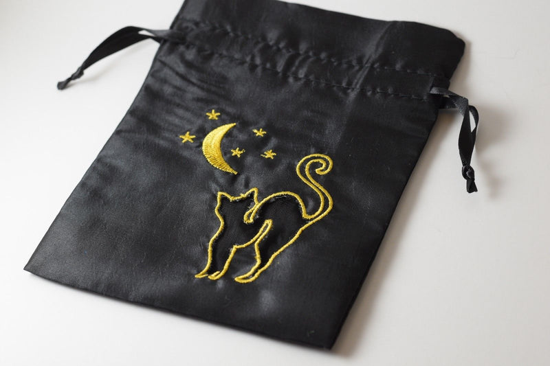 Black Cat Gift Bag Large Game Dice Bag White Counter Pouch Taffeta Scary Night