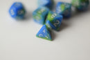 New Green Blue Miniature Poly Dice Set Blue White Small (7) RPG DnD Mini Cute