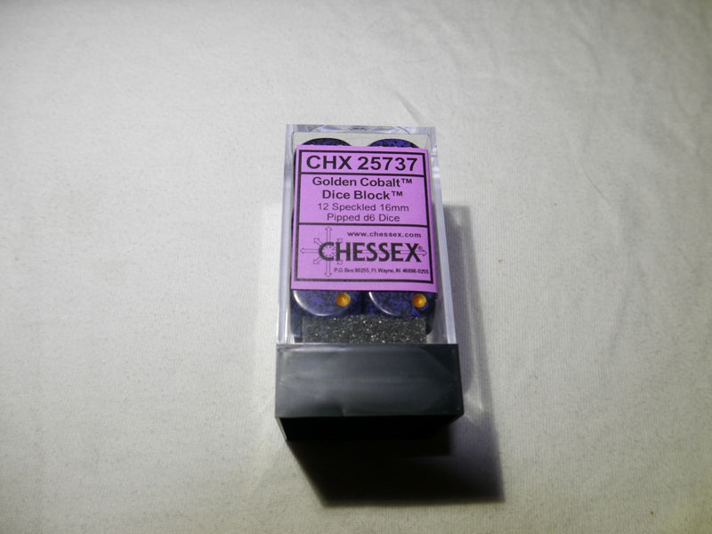 Speckled 16mm D6 RPG Chessex Dice (10 Dice) - Golden Cobalt - Purple and Black