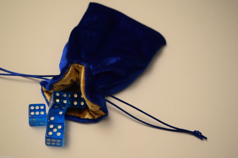 Large Blue Velvet Gift Bag RPG Game Dice Bag w/ GOLD Velvet Lining Counter Pouch